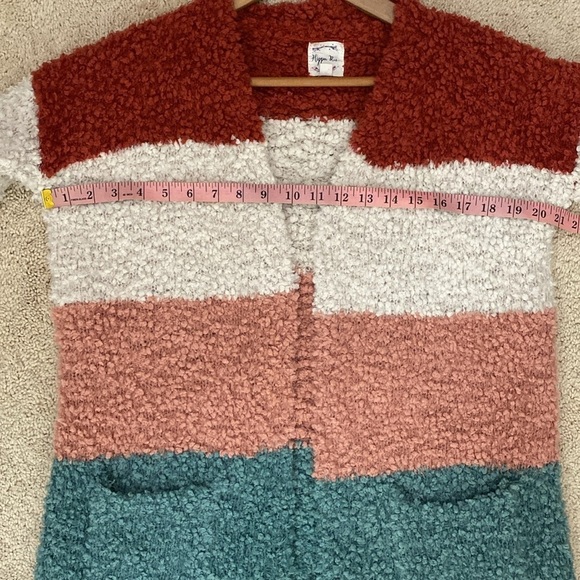 Hippie Rose Cozy Colorblocked Open Front Cardigan Fleetwood Combo Stripe Size M - Picture 6 of 11